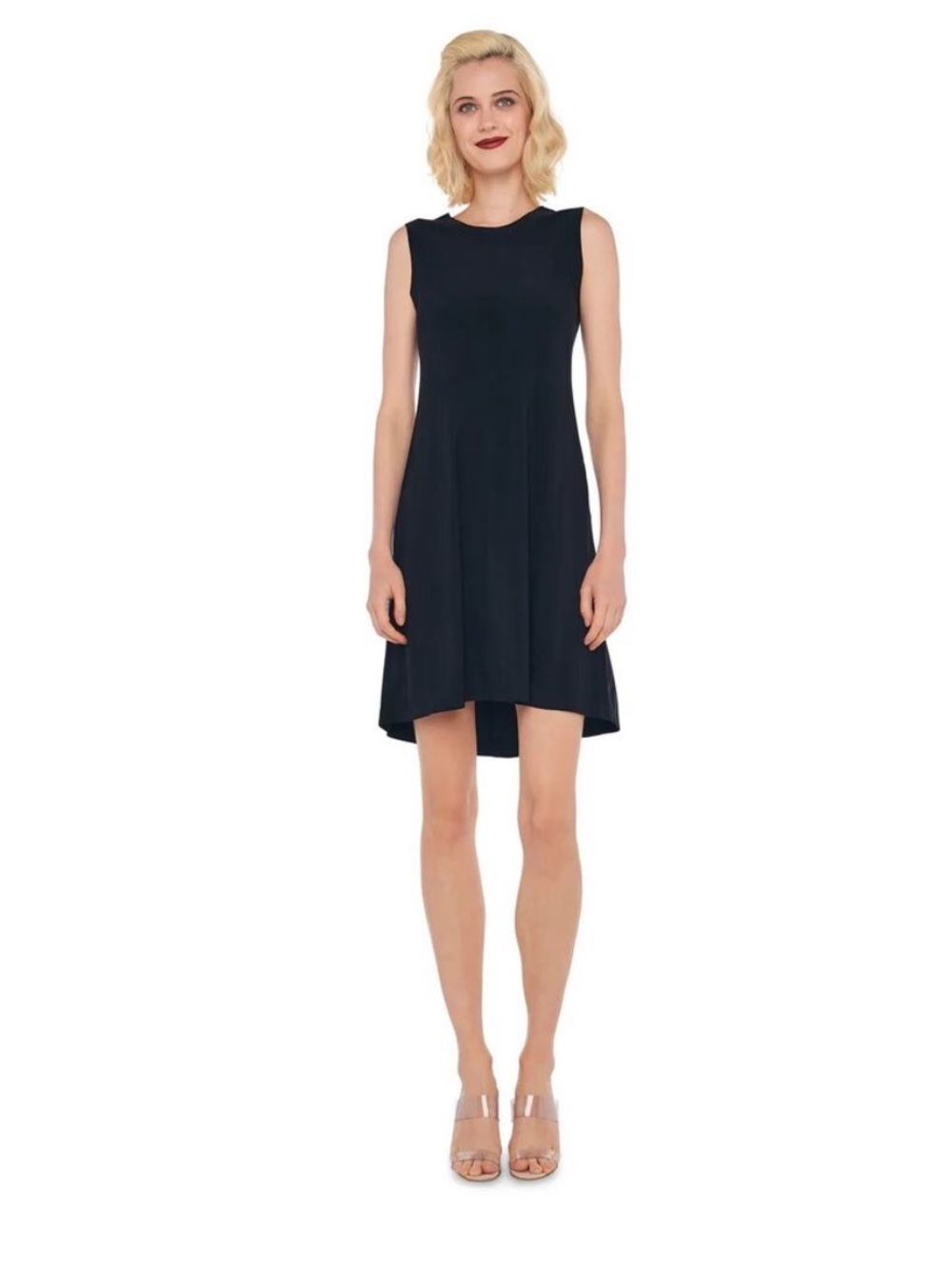 Norma Kamali midnight blue sleeveless swing dress